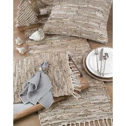 Kirklands Home Table Linens|Leather and Cotton Chindi Placemats, Set of 4 Tan