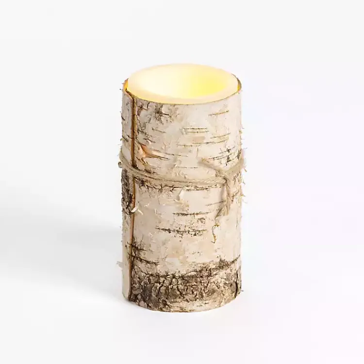 Hot LED Birch Tree Bark Pillar Candle, 3x6 Flameless Candles