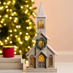 Discount LED Wood Christmas Church Statue Christmas Decorations