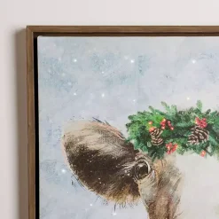 LED Cow with Christmas Greenery Canvas Art Print Christmas Art & Wall Decor