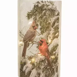 LED Glass Cardinals Christmas Wall Plaque Christmas Art & Wall Decor