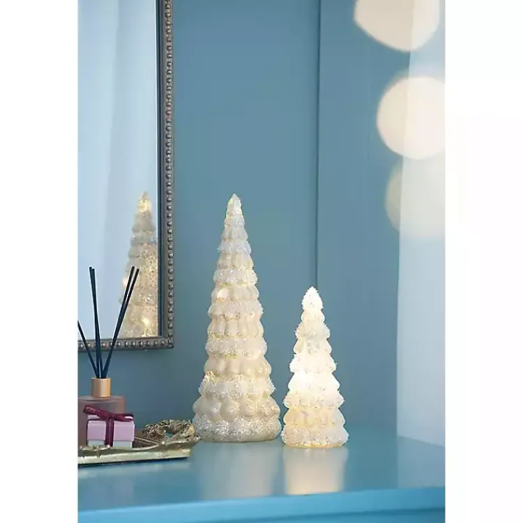 Outlet LED Glass Cone Snowy Trees, Set of 2 Christmas Decorations