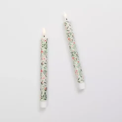 New LED Holly Taper Candles, Set of 2 Flameless Candles