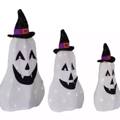 Sale LED Outdoor Jack O Lantern Ghost Trio, Set of 3 Halloween