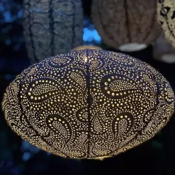 Kirklands Home Outdoor Lighting|LED Oval Taupe Outdoor Hanging Lantern Gray