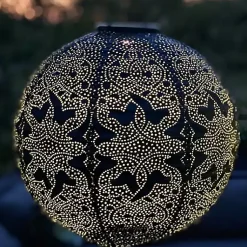 Kirklands Home Outdoor Lighting|LED Round Dark II Outdoor Hanging Lantern Blue