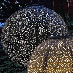 Kirklands Home Outdoor Lighting|LED Round Sea Outdoor Hanging Lantern Blue