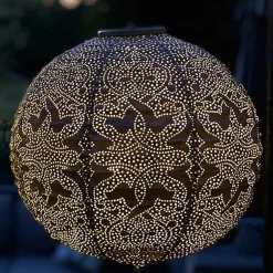 Kirklands Home Outdoor Lighting|LED Round Taupe Outdoor Hanging Lantern Gray