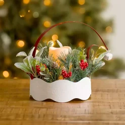 LED Santa Hat and Greenery Centerpiece Arrangements & Greenery