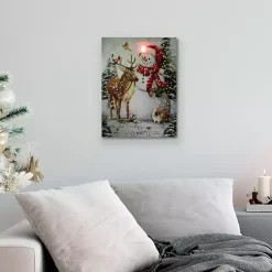 Discount LED Snowman & Reindeer Christmas Canvas Art Print Christmas Art & Wall Decor