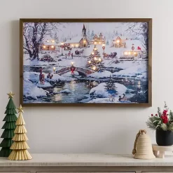 Discount LED Snowy Village Scene Canvas Art Print Christmas Art & Wall Decor