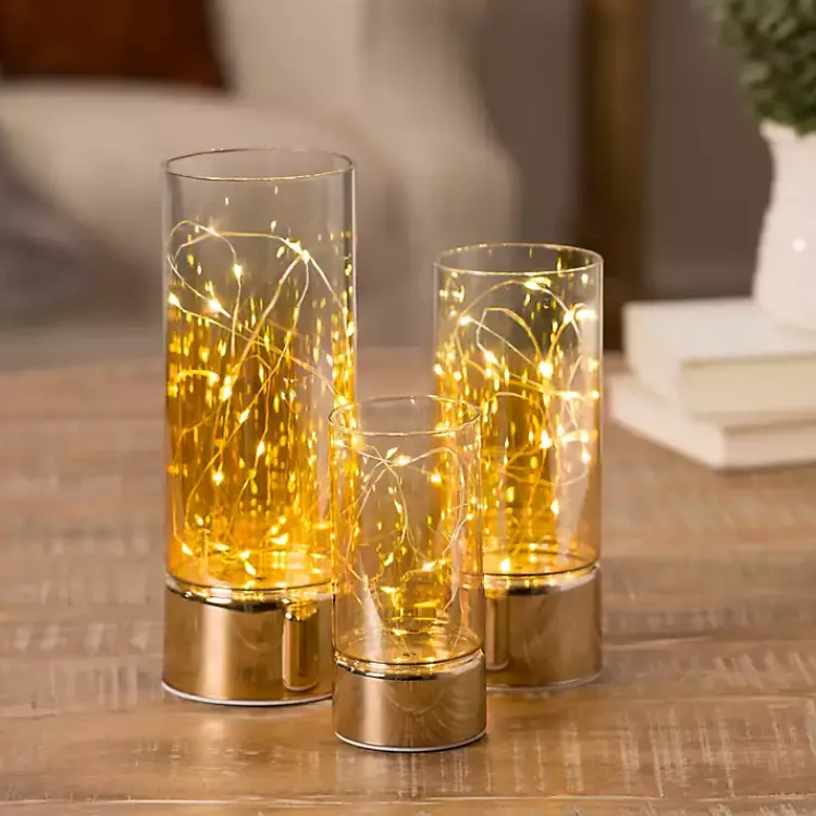 LED Twinkle Light Glass Hurricanes, Set of 3 Lanterns