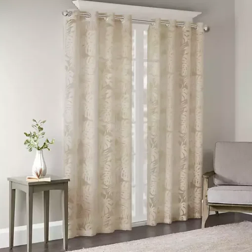 Kirklands Home Curtains & Drapes|Leilani Palm Leaf Curtain Panel, 95 in. Tan