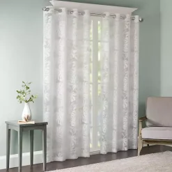 Kirklands Home Curtains & Drapes|Leilani Palm Leaf Curtain Panel, 63 in. White