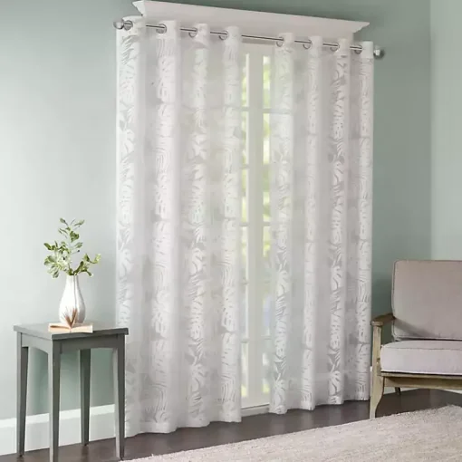 Kirklands Home Curtains & Drapes|Leilani Palm Leaf Curtain Panel, 84 in. White