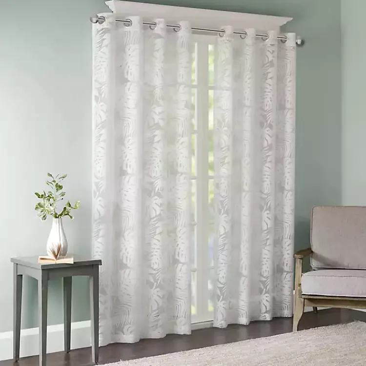 Kirklands Home Curtains & Drapes|Leilani Palm Leaf Curtain Panel, 84 in. White