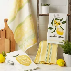 Kirklands Home Kitchen Accessories|Lemon Bliss Printed Kitchen Towels, Set of 4
