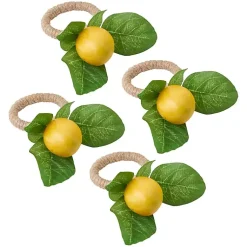 Kirklands Home Table Linens|Lemon Leaf Rope Napkin Rings, Set of 4
