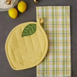 Kirklands Home Kitchen Accessories|Lemon Plaid 2-pc. Potholder and Kitchen Towel Set