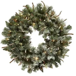 New Liana Lightly Frosted Pine Pre-Lit Wreath, 30 in. Wreaths