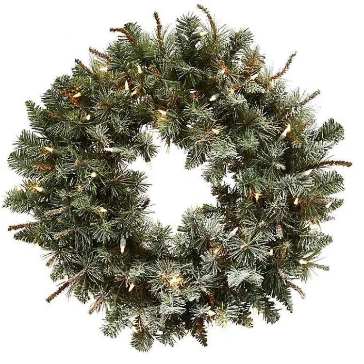 New Liana Lightly Frosted Pine Pre-Lit Wreath, 30 in. Wreaths
