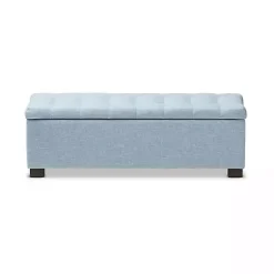 Kirklands Home Benches & Ottomans|Light Grid Tufted Upholstered Ottoman Blue
