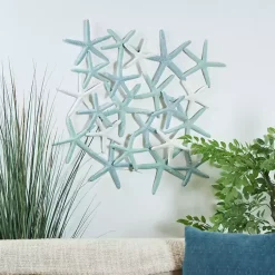 Kirklands Home Wall Plaques|Light Blue Metal Overlapping Starfish Wall Plaque