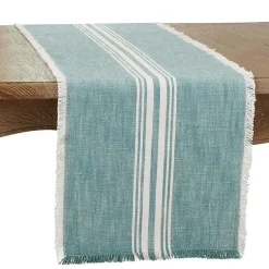 Kirklands Home Table Linens|Light Blue Striped Fringe Table Runner, 72 in.