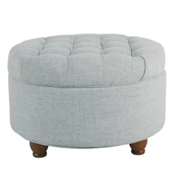 Kirklands Home Benches & Ottomans|Light Tufted Round Storage Ottoman Blue