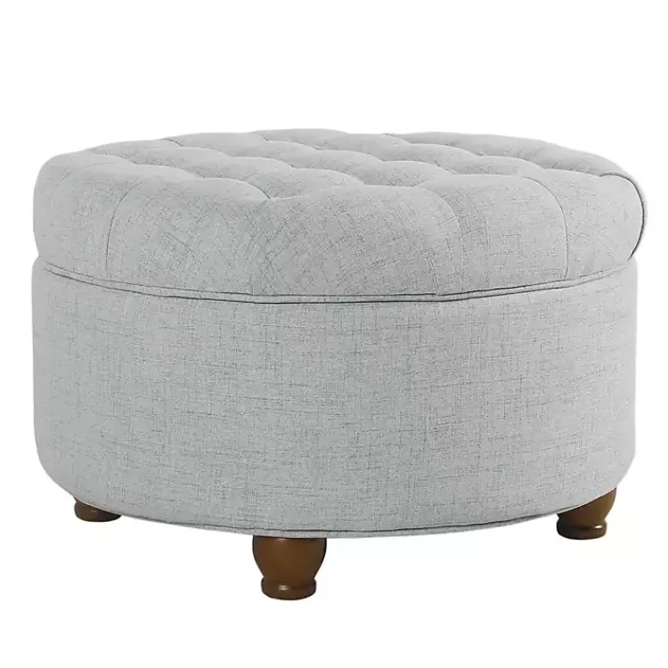 Kirklands Home Benches & Ottomans|Light Tufted Round Storage Ottoman Blue
