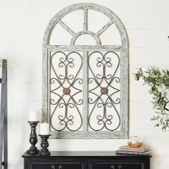 Kirklands Home Wall Plaques|Light Blue Wood Arched Window Wall Plaque