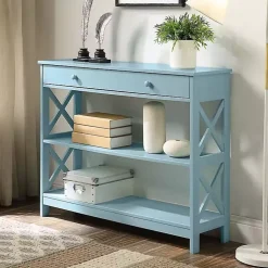 Kirklands Home Console Tables|Light X-Frame 2-Shelf Console Table Blue