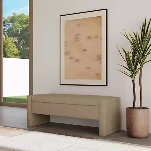 Kirklands Home Benches & Ottomans|Light Boucle Modern Storage Bench Brown