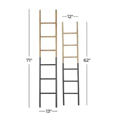 Online Light Brown Wood and Black Metal Ladders, Set of 2 Decorative Accents