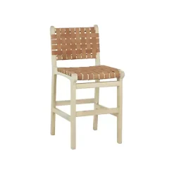 Kirklands Home Bar Stools & Counter Height Stools|Light Brown Woven Leather Wooden Counter Stool Tan