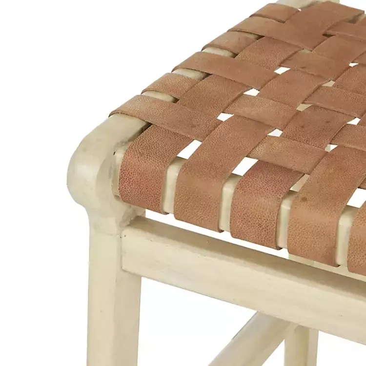 Kirklands Home Bar Stools & Counter Height Stools|Light Brown Woven Leather Wooden Counter Stool Tan