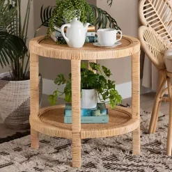 Kirklands Home Accent & End Tables|Light Brown Woven Rat Accent Table Tan