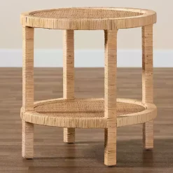 Kirklands Home Accent & End Tables|Light Brown Woven Rat Accent Table Tan