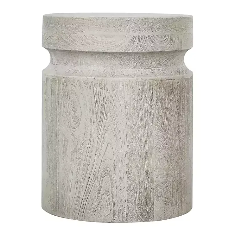Kirklands Home Accent & End Tables|Light Cream Wood Cylinder Accent Table White