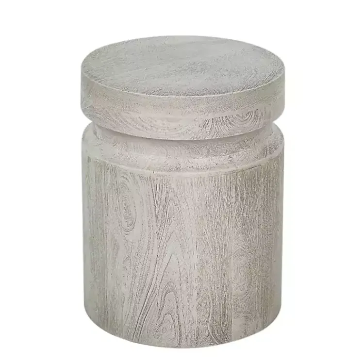 Kirklands Home Accent & End Tables|Light Cream Wood Cylinder Accent Table White