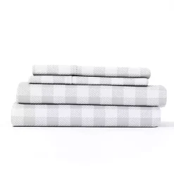 Kirklands Home Bed Sheets|Light Gray Country Plaid 4-pc. King Bed Sheet Set