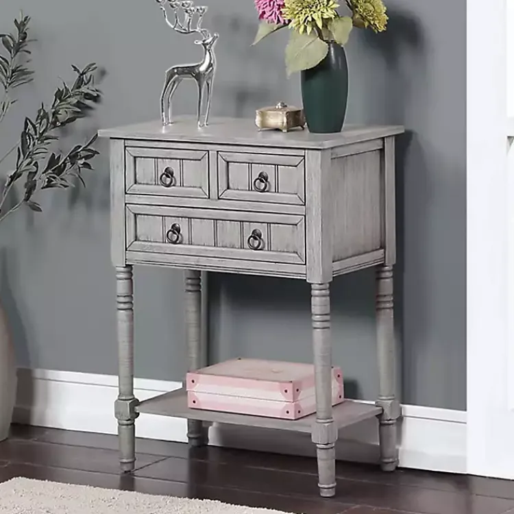 Kirklands Home Accent & End Tables|Light 3-Drawer Turned Legs Accent Table Gray