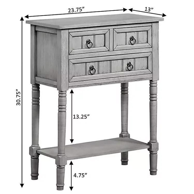 Kirklands Home Accent & End Tables|Light 3-Drawer Turned Legs Accent Table Gray