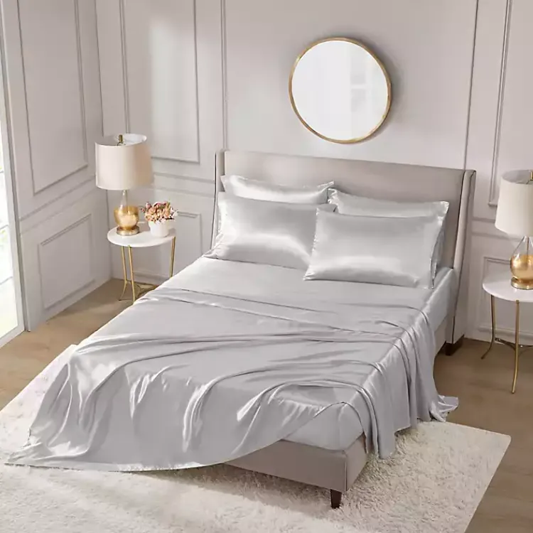 Kirklands Home Bed Sheets|Light Satin 6-pc. Queen Sheet Set Gray