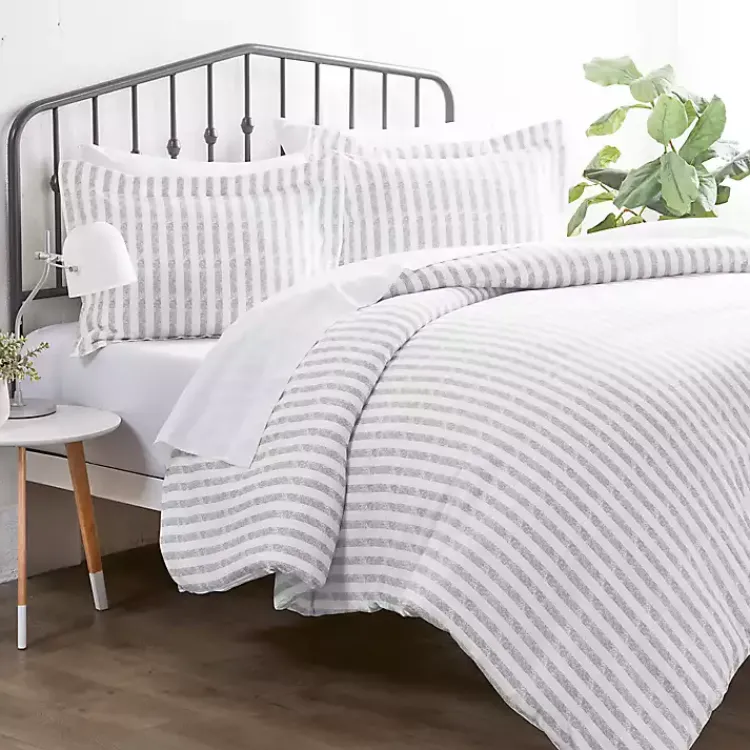 Kirklands Home Duvets|Light Gray Stripes 3-pc. Queen Duvet Cover Set