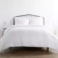 Kirklands Home Duvets|Light Gray Stripes 3-pc. Queen Duvet Cover Set