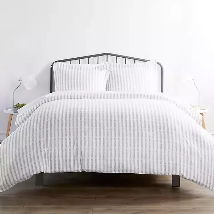 Kirklands Home Duvets|Light Gray Stripes 3-pc. Queen Duvet Cover Set