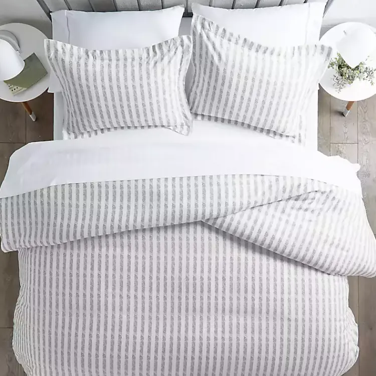 Kirklands Home Duvets|Light Gray Stripes 3-pc. Queen Duvet Cover Set
