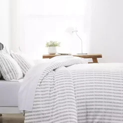 Kirklands Home Duvets|Light Gray Stripes 3-pc. Queen Duvet Cover Set