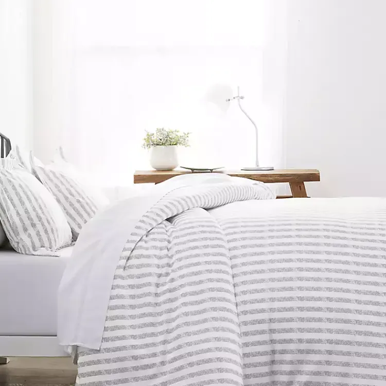 Kirklands Home Duvets|Light Gray Stripes 3-pc. Queen Duvet Cover Set